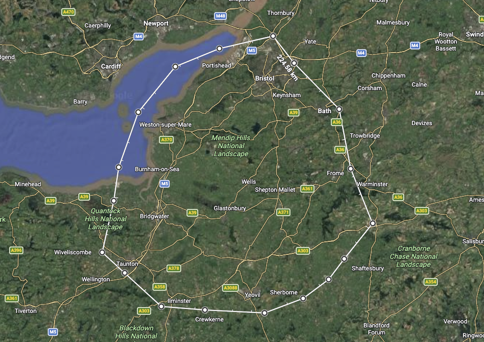 Map showing Jude Gibbs' service area covering Highbridge and most of Somerset